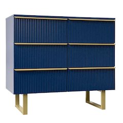 6-drawer Dresser In Mdf Wood With Gold Metal Legs And Handles in Blue Color