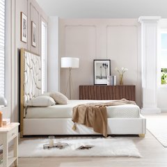 Serenity Velvet Bed with Gold Metal Frame