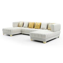 U-Shaped Double Chaise Sectional Sofa - 140" Large Couch with 6 Pillows