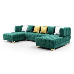 U-Shaped Double Chaise Sectional Sofa - 140" Large Couch with 6 Pillows