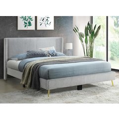 Corduroy Upholstered Wingback Bed with Gold Metal Legs