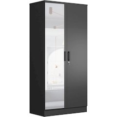 Woodpeckers Furniture And Mattress Two Door Armoire Wardrobe with Mirror (Black)