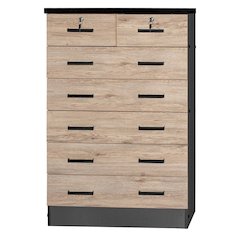 7 Drawer Chest Wooden Dresser with Lock (Natural Oak + Dark Gray)