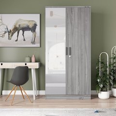 Mirrored 2 Door Wardrobe in Grey Color