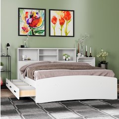 Captain Paltform Bed with 3 Drawers and Bookcase Headboard