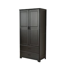 Pine Wood Closet with Raised Doors and Two Drawers (Black)