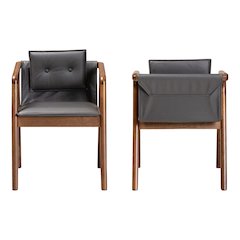 Marcena Modern Grey Imitation Leather and Walnut Brown 2-Piece Dining Chair Set