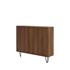 Slim 2-Door Storage Accent Cabinet, Floating And Wall Mount Bar, Walnut