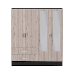 Bolton 160 Armoire, Six Shelves, Two Double Door Cabinets, Two Mirrors, Two Drawers, Rod