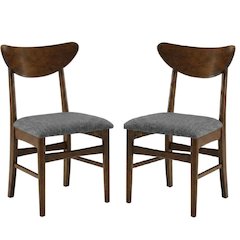 Wood Dining Chairs with Upholstered Seats and Curved Backrest, Set of 2