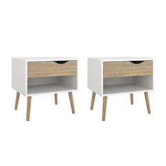 Diana 1 Drawer Nightstand - Set of 2, White/Oak