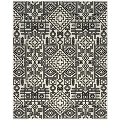 Napa Mercana Ivory and Black Chenille High-Low Area Rug, 5'3" x 7'6"