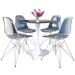 5-Piece Dining Set 35" Round Dining Table in Chrome - Clear