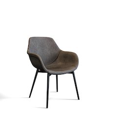 Markley Modern Leather Dining Arm Chair With Metal Legs