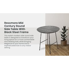 Rossmore Mid Century Modern Round Side Table With Black Steel Frame