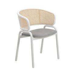 Ervilla Modern Dining Chair with White Powder Coated Steel Legs and Wicker Back