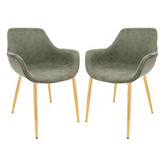 Markley Modern Leather Dining Arm Chair With Gold Metal Legs Set of 2