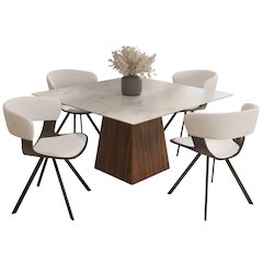 5-Piece Dining Set Square Dining Table White Sintered Stone Top