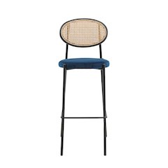 Euston Modern Wicker Bar Stool With Black Steel Frame in Navy Blue