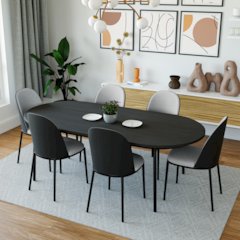 Tule Modern 71" Oval Dining Table with MDF Top and Black Steel Legs in Black