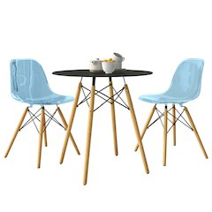 Dover 3-Piece Dining Set with Round Black MDF Top Bistro Table in Blue