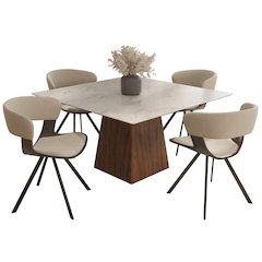 5-Piece Dining Set Square Dining Table White Sintered Stone Top