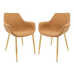 Markley Modern Leather Dining Arm Chair With Gold Metal Legs Set of 2