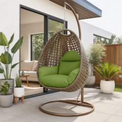 Beige Wicker Hanging Egg Swing Chair