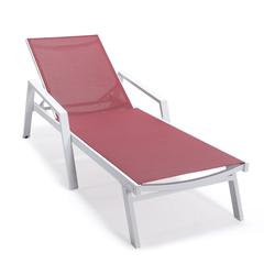 Marlin Patio Chaise Lounge Chair With Armrests in White Aluminum Frame