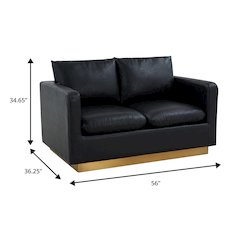 Nervo Modern Mid-Century Upholstered Leather Loveseat with Gold Frame