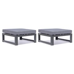 Chelsea Outdoor Patio Black Aluminum Ottomans With Cushions Set Of 2