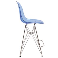 Cresco Modern Acrylic Barstool with Chrome Base and Footrest in Transparent Blue