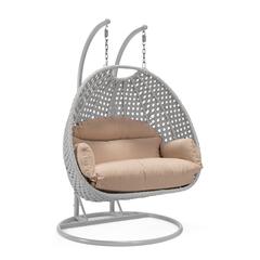 LeisureMod Wicker Hanging 2 person Egg Swing Chair in Beige