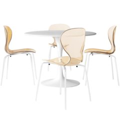 5-Piece Dining Set Round White MDF Dining Table