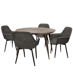 5-Piece Dining Set 47" Round Dining Table 4 Leather Dining Chairs