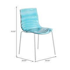 Astor Water Ripple Design Dining Chair in White Base Trans Blue Seat Set of 2