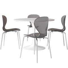 5-Piece Dining Set Round White MDF Dining Table
