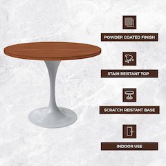 Verve Collection 36 Round Dining Table, White Base with Cognac Brown MDF Top