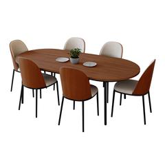 7-Piece Dining Set in Steel Frame with 6 Dining Chairs and 71" Oval Dining Table
