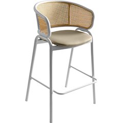 Ervilla Wicker Bar Stool with Fabric Seat and White Steel Frame - Taupe
