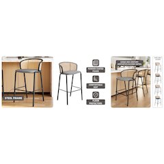 Ervilla Mid-Century Modern Wicker Bar Stool in Grey