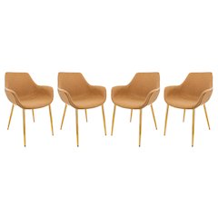 Markley Modern Leather Dining Arm Chair With Gold Metal Legs Set of 4