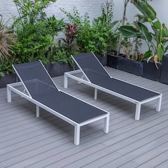 Marlin Patio Chaise Lounge Chair With White Aluminum Frame, Set of 2 in Black
