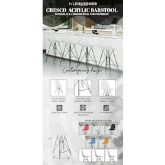 Modern Acrylic Bar stool Cresco Collection Black Base with Clear seat