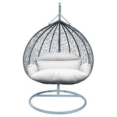 Recluse Collection Modern Outdoor Swing Chair Grey Frame with White Cushion