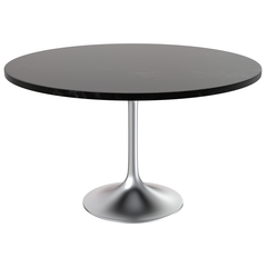 Verve Collection 48" Round Dining Table, Brushed Chrome Base with Black MDF Top