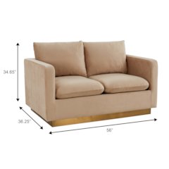 Nervo Modern Mid-Century Upholstered Velvet Loveseat with Gold Frame