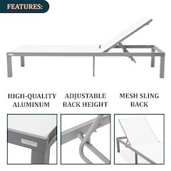 Marlin Modern Grey Aluminum Outdoor Patio Chaise Lounge Chair