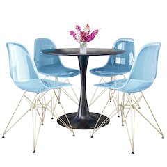 5-Piece Dining Set 35" Round Dining Table in Chrome - Transparent Blue