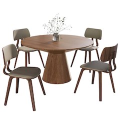 5-Piece Dining Set with Round Wooden Table